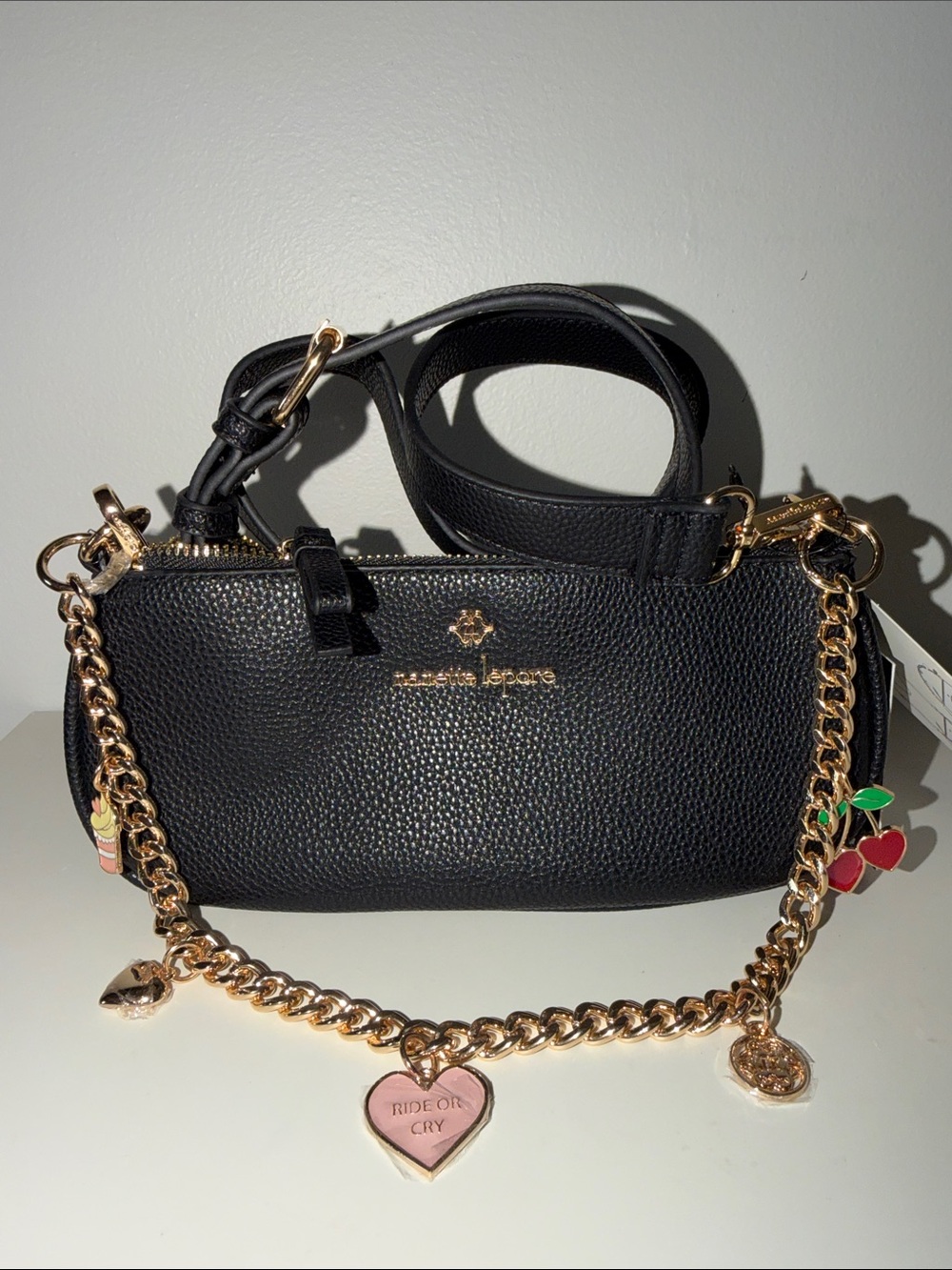 Nanette Lepore Black Charm Crossbody Bag NWT | Gold Chain | Wear 2 Ways